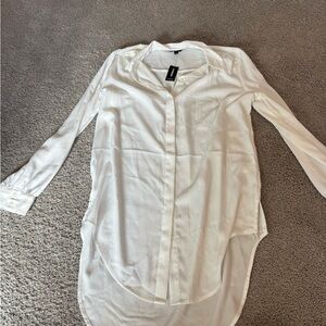 Express White Long Sleeve Button-Up Tunic